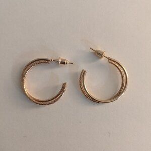 Gold Tone Textured Double Hoop Earrings